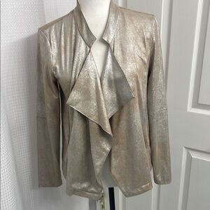 Halston Jacket Metallic Gold/Silver/Tan Long Sleeve Draped Front Collar Sz XS